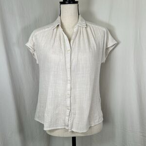 Universal Thread Cream Cotton Gauze Button Front Short Sleeve Top Size S